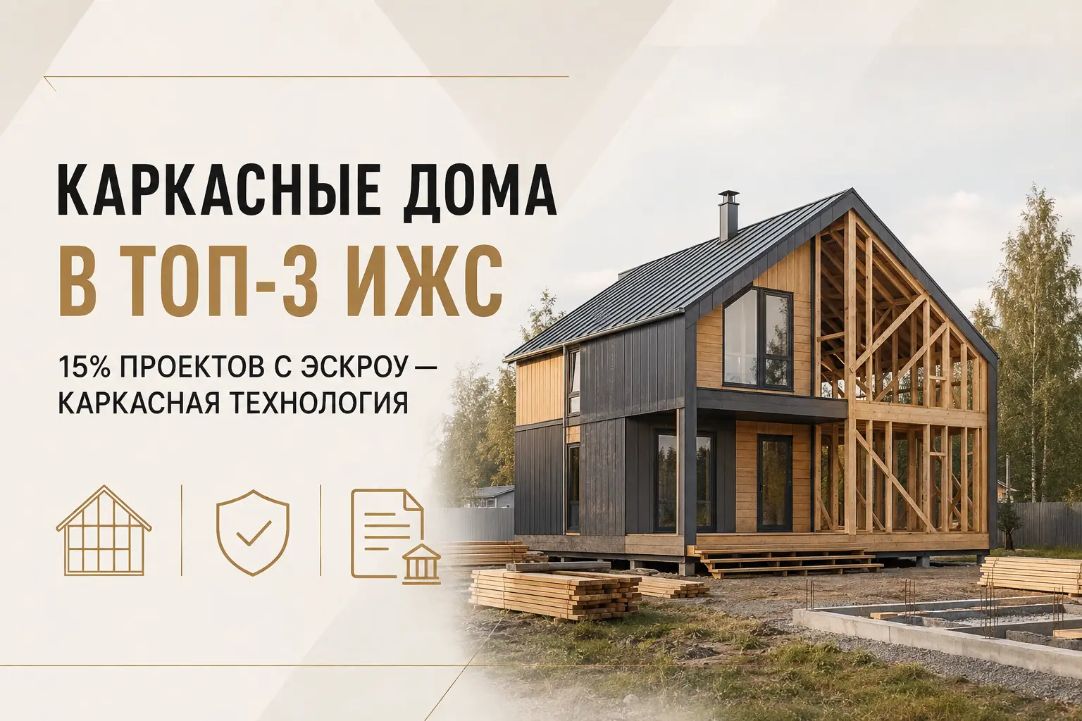 Каркасные дома вошли в тройку популярных технологий ИЖС с эскроу